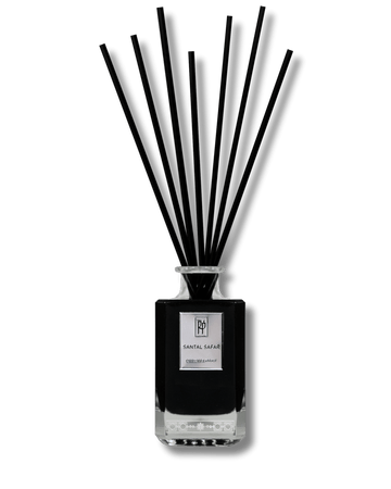 Santal Safar sandalwood reed diffuser by Rosard Parfum, extrait strength sandalwood, leather, rose and incense