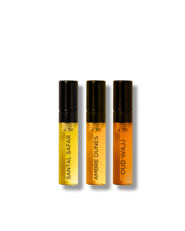 Rosard Parfum home fragrance discovery set with Oud Wajj, Ambre Dunes and Santal Safar