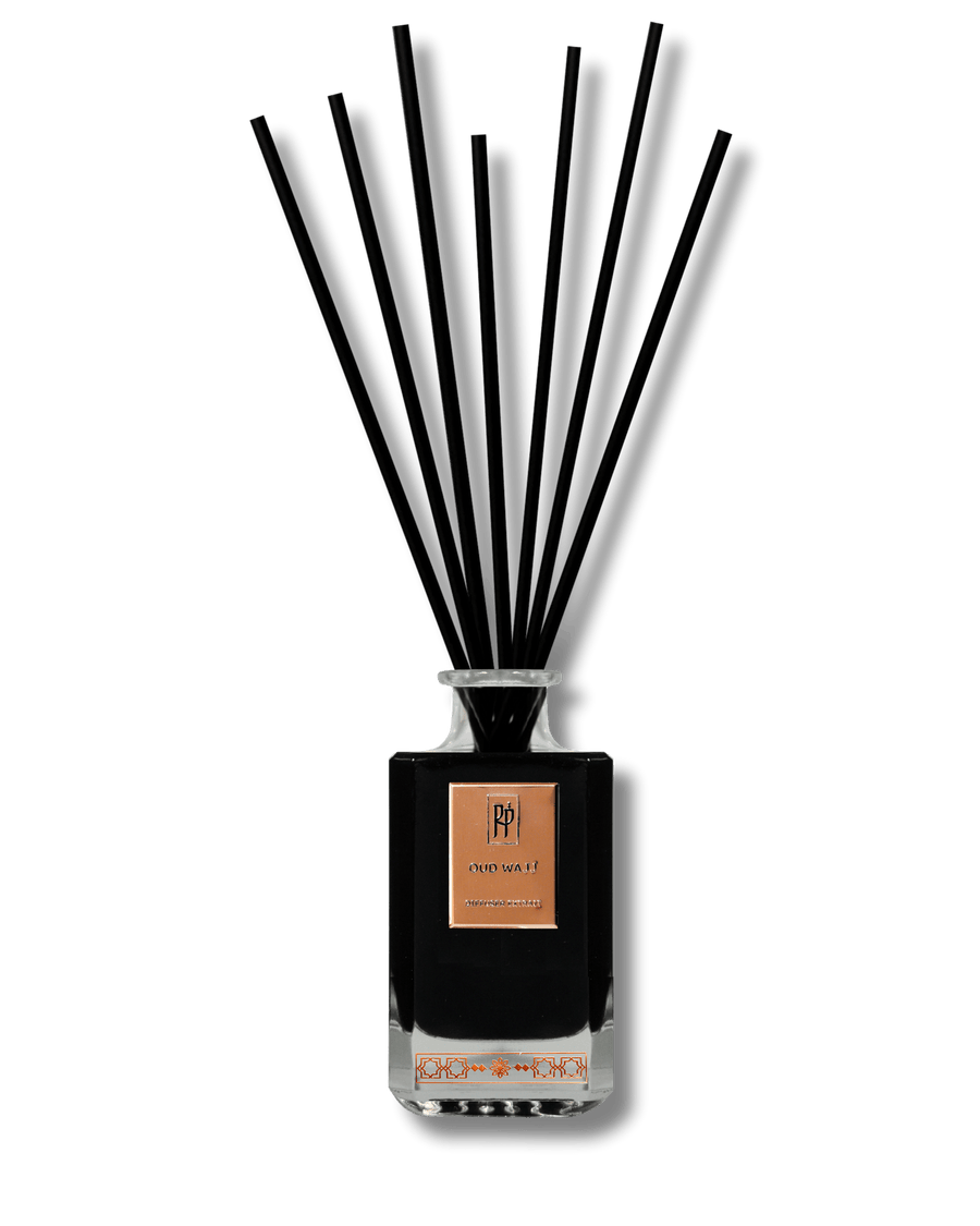 Oud Wajj oud reed diffuser by Rosard Parfum, extrait strength Taif rose, oud, fig and raspberry